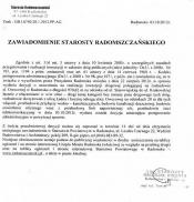 Zawiadomienie Starosty Radomszczańskiego 